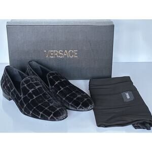 VERSACE Men's Black Velvet Loafers Shoes 13 US (46 Euro) Italy 1003792 NIB $795